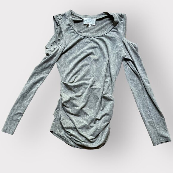 Artelier Nicole Miller Tops - Artelier Nicole Miller Size M Silver Metallic Cold Shoulder Long Sleeve Top